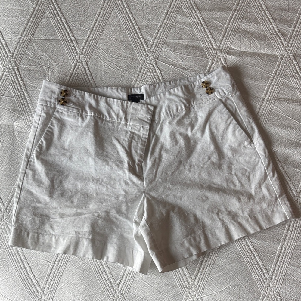 Ann Taylor White Linen Shorts with Button Detail